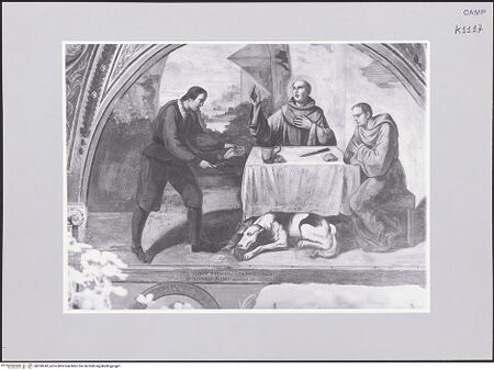 Vorderseite von ICCD [https://www.deutsche-digitale-bibliothek.de/content/lizenzen/rv-ez/] Szenen aus dem Leben des heiligen Jakob von der Mark (Giacomo della Marca)Das Wunder des giftigen Mahls - Gesamtansicht, bh520242_recto. Foto.