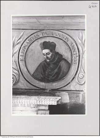 Vorderseite von ICCD [https://www.deutsche-digitale-bibliothek.de/content/lizenzen/rv-ez/] Szenen aus dem Leben des heiligen Jakob von der Mark (Giacomo della Marca)Bildnis des Leonardus Patrassus - Gesamtansicht, bh520254_recto. Foto.