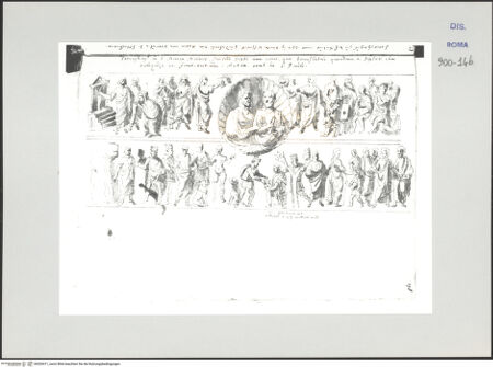 Vorderseite von Biblioteca Apostolica Vaticana [https://www.deutsche-digitale-bibliothek.de/content/lizenzen/rv-ez/] Codex Peiresc (Menestrier) nach dem Aantekenboekje des Philips van WingheSarkophagrelief mit der Erweckung des Lazarus, der Verleugnung Petri, der Opferung Isaacs, Daniel in der Löwengrube und anderen Szenen - , bh520411_recto. Foto.