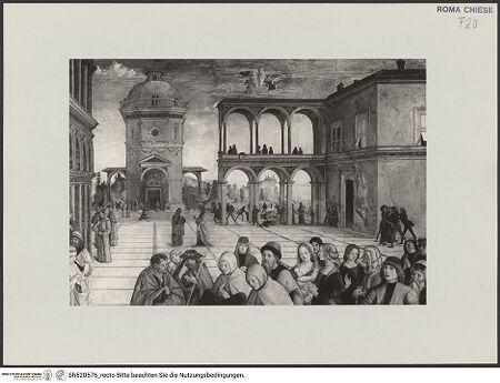 Vorderseite von ICCD [https://www.deutsche-digitale-bibliothek.de/content/lizenzen/rv-ez/] Szenen aus dem Leben des heiligen Bernhardin von SienaExequien des heiligen Bernhardin - Detail: rechte Bildhälfte mit Figurengruppe und Hintergrundarchitektur, bh520576_recto. Foto.