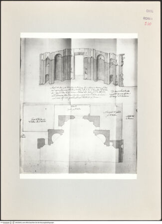 Vorderseite von Bibliotheca Hertziana [http://creativecommons.org/publicdomain/mark/1.0/] Codex Corsinianus (Cod. 168)Bauaufnahme von S. Agnese in Piazza Navona, Zustand 1653, Inneres - , bh520630_recto. Foto.