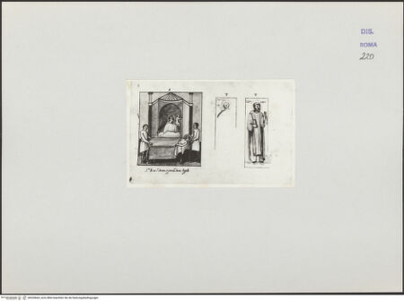 Vorderseite von Bibliotheca Hertziana [https://www.deutsche-digitale-bibliothek.de/content/lizenzen/rv-ez/] Kodex mit Kopien aus römischen KirchenRom, San Vincenzo e Anastasio, Totenbett eines Heiligen, Zwei Heilige, Kopie - , bh520664_recto. Foto.