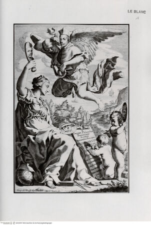 Vorderseite von Landesbildstelle Rheinland [http://creativecommons.org/publicdomain/mark/1.0/] Titelblatt zu: Peripatet. Philosophiae Pronunciata Auspiciis Eminentiss. Pricipis. Franc. Cardin. Barberini ... mit Allegorie auf den Ruhm des Kardinals - , bh520997. Foto.