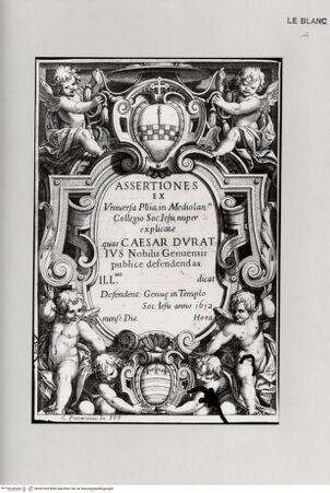Vorderseite von Landesbildstelle Rheinland [http://creativecommons.org/publicdomain/mark/1.0/] Titelillustration zu: Assertiones ... quas Caesar Duratius Nobilis Genuensis publice defendendas. ... - , bh521005. Foto.