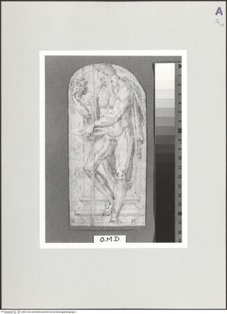 Vorderseite von Sotheby's [https://www.deutsche-digitale-bibliothek.de/content/lizenzen/rv-ez/] Entwurf eines Mannes nach der Antike neben einer Säule - , bh521244_recto. Foto.