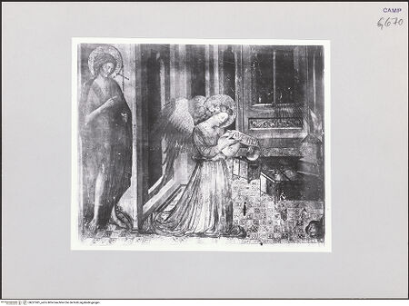 Vorderseite von ICCD [https://www.deutsche-digitale-bibliothek.de/content/lizenzen/rv-ez/] Verkündigung in Anwesenheit Johannes des Täufers - Gesamtansicht, bh521681_recto. Foto.