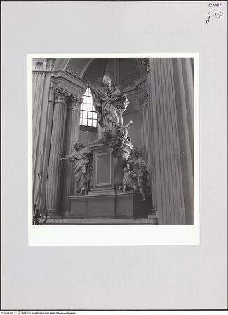 Vorderseite von ICCD [https://www.deutsche-digitale-bibliothek.de/content/lizenzen/rv-ez/] Der heilige Augustinus im Kampf gegen die Häresie flankiert von Caritas und Fides - Gesamtansicht, bh521724_recto. Foto.