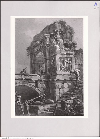 Vorderseite von Klassik Stiftung Weimar [https://www.deutsche-digitale-bibliothek.de/content/lizenzen/rv-ez/] Architekturcapriccio mit antikem Triumphbogen an einer Brücke - , bh521741_recto. Foto.