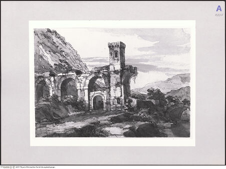 Vorderseite von Klassik Stiftung Weimar [https://www.deutsche-digitale-bibliothek.de/content/lizenzen/rv-ez/] Campagnalandschaft mti ruinösem Aquädukt - , bh521756_recto. Foto.