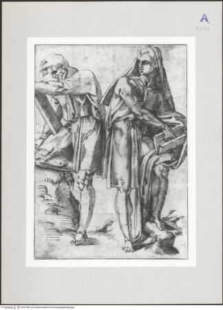 Vorderseite von Klassik Stiftung Weimar [https://www.deutsche-digitale-bibliothek.de/content/lizenzen/rv-ez/] Zwei stehende Männer in kurzen Gewändern - , bh521968_recto. Diapositiv.