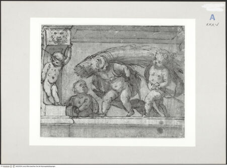 Vorderseite von Klassik Stiftung Weimar, Graphische Sammlungen, Ehemalige Großherzogliche und Staatliche Sammlung [https://www.deutsche-digitale-bibliothek.de/content/lizenzen/rv-ez/] Frieskomposition mit Putten, die ein Ährenbündel tragen - , bh522024_recto. Foto.