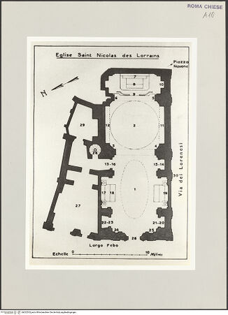 Vorderseite von Bibliotheca Hertziana [https://www.deutsche-digitale-bibliothek.de/content/lizenzen/rv-ez/] San Nicola dei Lorenesi - Grundriss, aus: De Dumast, Maxime: L'église Saint Nicolas des Lorrains à Rome, Rom o.J., bh522533_recto. Foto.