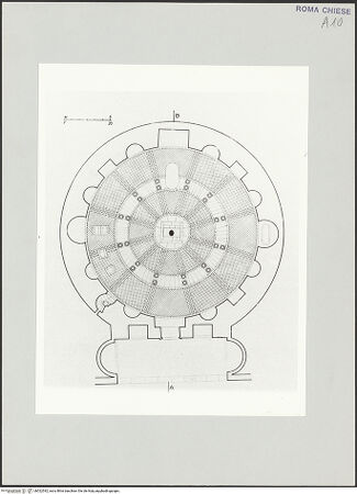 Vorderseite von Bibliotheca Hertziana [https://www.deutsche-digitale-bibliothek.de/content/lizenzen/rv-ez/] Grundriss des Mausoleo di Santa Costanza - Grundriss, bh522542_recto. Foto.