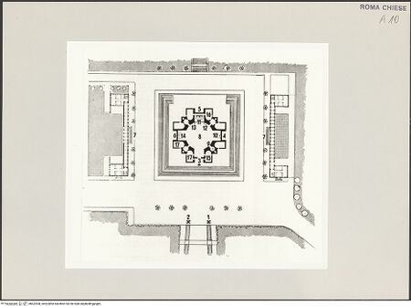 Vorderseite von Bibliotheca Hertziana [https://www.deutsche-digitale-bibliothek.de/content/lizenzen/rv-ez/] Santi Pietro e Paolo - Grundriss, aus: Borghi, Mino: SS. Pietro e Paolo all'E.U.R., Rom 1966, bh522550_recto. Foto.