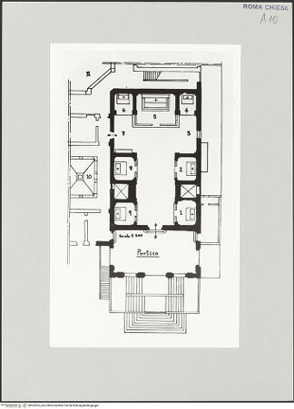 Vorderseite von Bibliotheca Hertziana [https://www.deutsche-digitale-bibliothek.de/content/lizenzen/rv-ez/] Sant'Isidoro - Grundriss, aus: Daly, Aedan O.F.M.: S. Isidoro, Rom 1971, bh522555_recto. Foto.