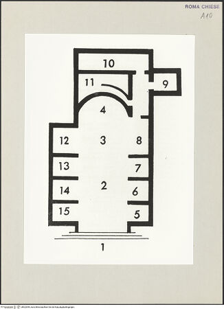 Vorderseite von Bibliotheca Hertziana [https://www.deutsche-digitale-bibliothek.de/content/lizenzen/rv-ez/] Santa Maria della Vittoria - Grundriss, aus: Matthiae, Guglielmo: S. Maria della Vittoria, Rom 1965, bh522559_recto. Foto.