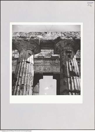 Vorderseite von Bibliotheca Hertziana [https://www.deutsche-digitale-bibliothek.de/content/lizenzen/rv-fz/] Tempio di Nettuno - Detail, Kapitelle und Gebälk (Innenseite), bh522800_recto. Foto: Schwarz, Heinrich Mathias.