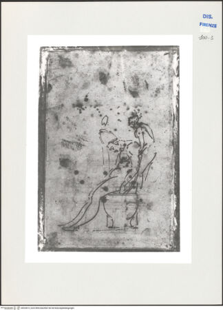 Vorderseite von Sopr BAS Fi [http://creativecommons.org/publicdomain/mark/1.0/] Skizze eines sitzenden Papstes im Profil nach links, der von einer hinter ihm stehenden Figur gestützt wird (Skizze für das Grabmal Julius' II.) - , bh524013_recto. Foto.