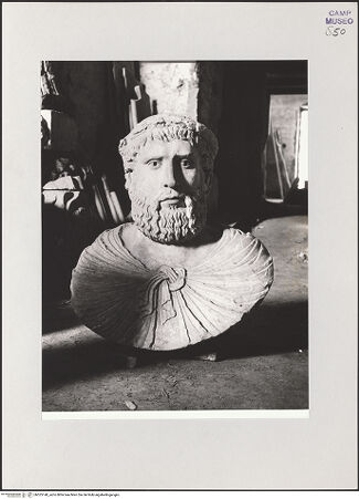 Vorderseite von Bibliotheca Hertziana [https://www.deutsche-digitale-bibliothek.de/content/lizenzen/rv-fz/] Büste des Pier delle Vigne (Petrus de Vinea) - Frontalansicht (in der Restaurierung um 1870), bh525140_recto. Foto: Schwarz, Heinrich Mathias.