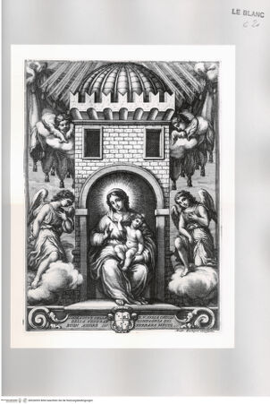 Vorderseite von Istituto Nazionale per la Grafica [http://creativecommons.org/publicdomain/mark/1.0/] Maria mit Kind in einem Kirchengebäude und vier Engel - , bh526093. Foto.