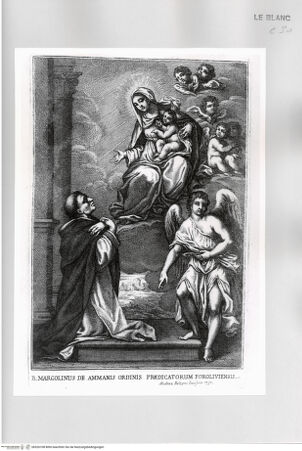 Vorderseite von Istituto Nazionale per la Grafica [http://creativecommons.org/publicdomain/mark/1.0/] Dem seligen Marcolinus Amanni erscheint die Jungfrau - , bh526108. Foto.