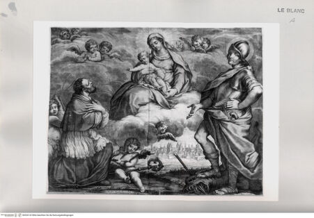 Vorderseite von Istituto Nazionale per la Grafica [http://creativecommons.org/publicdomain/mark/1.0/] Die heilige Jungfrau erscheint dem heiligen Georg und dem heiligen Maurelius von Ferrara - , bh526132. Foto.