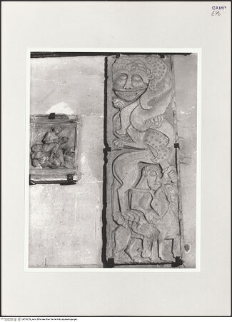 Vorderseite von Bibliotheca Hertziana [https://www.deutsche-digitale-bibliothek.de/content/lizenzen/rv-fz/] Reliefe aus dem zerstörten Hauptportal: Der heilige Georg tötet den Drachen; Elefant und Löwen - Der heilige Georg tötet den Drachen, bh526256_recto. Foto: Schwarz, Heinrich Mathias.