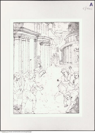 Vorderseite von Staatliche Graphische Sammlung [https://www.deutsche-digitale-bibliothek.de/content/lizenzen/rv-ez/] Steinigung eines Kindes durch andere Kinder - , bh526691_recto. Foto.