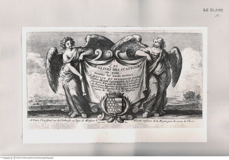 Vorderseite von Istituto Nazionale per la Grafica [http://creativecommons.org/publicdomain/mark/1.0/] Les Eglises des Stations de Rome, Titelblatt mit Widmung Israel Henriets an Marie Catherine de la Roche Foucauld - , bh527375. Foto.