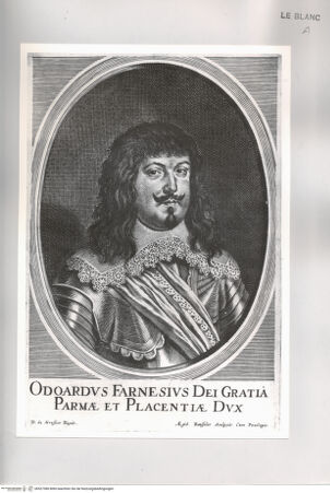 Vorderseite von Istituto Nazionale per la Grafica [http://creativecommons.org/publicdomain/mark/1.0/] Bildnis des Odoardo Farnese in Ovalrahmung - , bh527380. Foto.