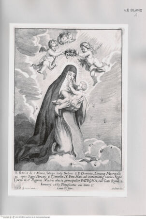 Vorderseite von Istituto Nazionale per la Grafica [http://creativecommons.org/publicdomain/mark/1.0/] Die heilige Rosa von Lima mit dem Kind auf dem Arm - , bh527650. Foto.