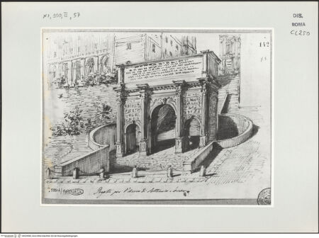 Vorderseite von unbekannt [http://creativecommons.org/publicdomain/mark/1.0/] Rom, Entwurfsskizze für die Einfassung des Septimius-Severus-Bogens - , bh529083_recto. Foto.