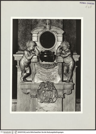 Vorderseite von Sopr. BAS ROMA [https://www.deutsche-digitale-bibliothek.de/content/lizenzen/rv-ez/] Grabmal für Georg Piscator aus Oudenaarde, gest. 1625 - , bh529183_recto. Foto.