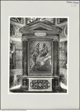 Vorderseite von Sopr. BAS ROMA [https://www.deutsche-digitale-bibliothek.de/content/lizenzen/rv-ez/] Heilige Dreifaltigkeit, heilige Barbara und Kardinal Enckenvoirt - , bh529215_recto. Foto.