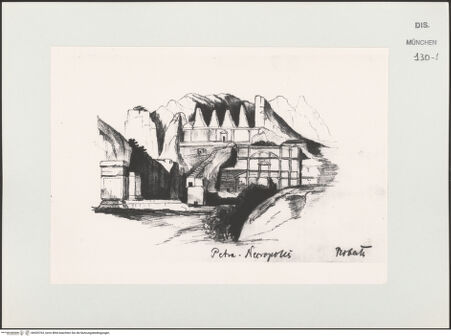 Vorderseite von Bibliotheca Hertziana [https://www.deutsche-digitale-bibliothek.de/content/lizenzen/rv-ez/] Skizzenbuch Vorderasien, Ägypten, PalästinaNekropole von Petra - , bh529763_recto. Foto.