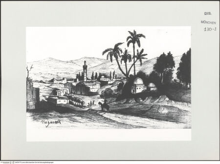 Vorderseite von Bibliotheca Hertziana [https://www.deutsche-digitale-bibliothek.de/content/lizenzen/rv-ez/] Skizzenbuch Vorderasien, Ägypten, PalästinaAnsicht von Nazareth - , bh529775_recto. Foto.