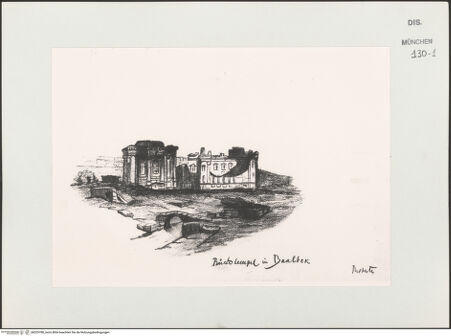 Vorderseite von Bibliotheca Hertziana [https://www.deutsche-digitale-bibliothek.de/content/lizenzen/rv-ez/] Skizzenbuch Vorderasien, Ägypten, PalästinaAnsicht des Tempels von Jupiter in Baalbek - , bh529780_recto. Foto.