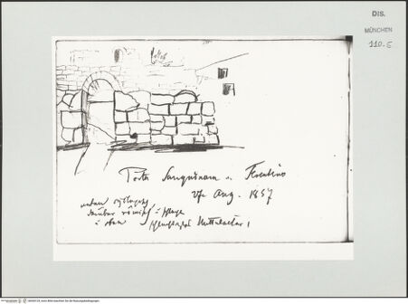 Vorderseite von Bibliotheca Hertziana [https://www.deutsche-digitale-bibliothek.de/content/lizenzen/rv-ez/] Skizzenbuch LatiumPorta Sanguinaria in Ferentino - , bh530129_recto. Foto.