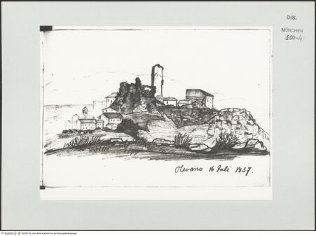 Vorderseite von Bibliotheca Hertziana [https://www.deutsche-digitale-bibliothek.de/content/lizenzen/rv-ez/] Skizzenbuch LatiumOlevano Romano - , bh530130_recto. Foto.