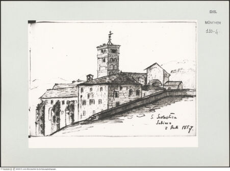 Vorderseite von Bibliotheca Hertziana [https://www.deutsche-digitale-bibliothek.de/content/lizenzen/rv-ez/] Skizzenbuch LatiumSanta Scolastica bei Subiaco - , bh530131_recto. Foto.