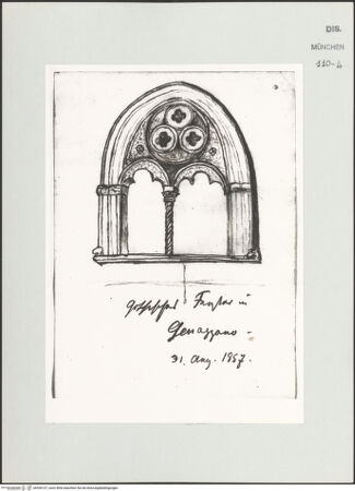 Vorderseite von Bibliotheca Hertziana [https://www.deutsche-digitale-bibliothek.de/content/lizenzen/rv-ez/] Skizzenbuch LatiumGotisches Fenster in Genazzano - , bh530137_recto. Foto.