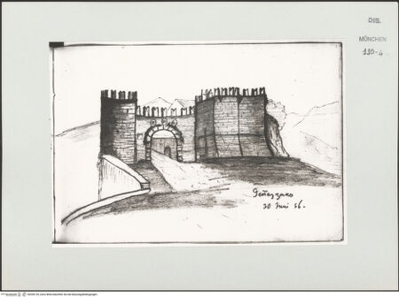 Vorderseite von Bibliotheca Hertziana [https://www.deutsche-digitale-bibliothek.de/content/lizenzen/rv-ez/] Skizzenbuch LatiumGenazzano (Porta Romana) - , bh530139_recto. Foto.