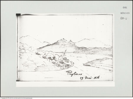 Vorderseite von Bibliotheca Hertziana [https://www.deutsche-digitale-bibliothek.de/content/lizenzen/rv-ez/] Skizzenbuch LatiumAnsicht von Paliano - , bh530140_recto. Foto.