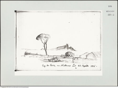 Vorderseite von Bibliotheca Hertziana [https://www.deutsche-digitale-bibliothek.de/content/lizenzen/rv-ez/] Skizzenbuch LatiumAnsicht des Capo Circeo von Nettuno aus - , bh530142_recto. Foto.