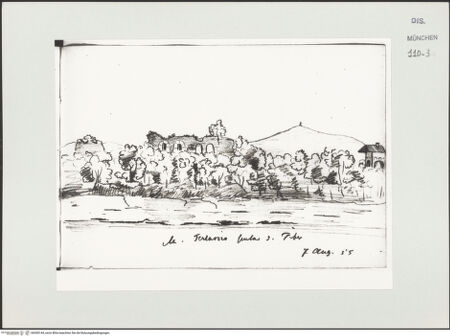 Vorderseite von Bibliotheca Hertziana [https://www.deutsche-digitale-bibliothek.de/content/lizenzen/rv-ez/] Skizzenbuch LatiumAnsicht des Monte Testaccio vom Tiber aus - , bh530144_recto. Foto.