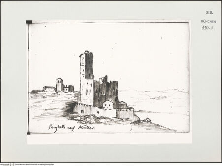 Vorderseite von Bibliotheca Hertziana [https://www.deutsche-digitale-bibliothek.de/content/lizenzen/rv-ez/] Skizzenbuch LatiumBorghetto (Castello Andosilla) bei Civita Castellana - , bh530145_recto. Foto.