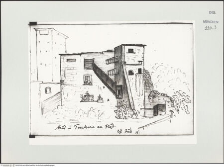 Vorderseite von Bibliotheca Hertziana [https://www.deutsche-digitale-bibliothek.de/content/lizenzen/rv-ez/] Skizzenbuch LatiumHaus in Trastevere am Fluss - , bh530146_recto. Foto.