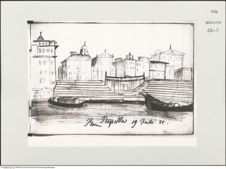 Vorderseite von Bibliotheca Hertziana [https://www.deutsche-digitale-bibliothek.de/content/lizenzen/rv-ez/] Skizzenbuch LatiumAnsicht des Porto di Ripetta - , bh530148_recto. Foto.