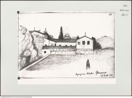 Vorderseite von Bibliotheca Hertziana [https://www.deutsche-digitale-bibliothek.de/content/lizenzen/rv-ez/] Skizzenbuch LatiumKapuzinerkloster bei Genzano - , bh530170_recto. Foto.