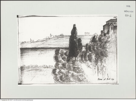 Vorderseite von Bibliotheca Hertziana [https://www.deutsche-digitale-bibliothek.de/content/lizenzen/rv-ez/] Skizzenbuch LatiumAnsicht von Nemi - , bh530171_recto. Foto.